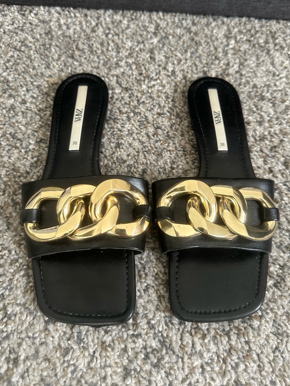 Zara Chain Trim Beach Summer Sandals Square Open Toe